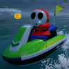 A Shy Guy on a jet ski seen in Mario Kart World