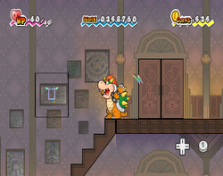 Bowser using Fleep to uncover the Gnip Caught Card in Merlee's Mansion of Chapter 2-2 of Super Paper Mario.