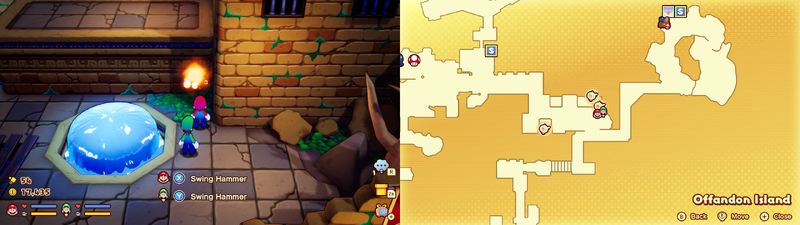 Mario and Luigi near a Sprite Bulb Nest on Offandon Island of Mario & Luigi: Brothership.