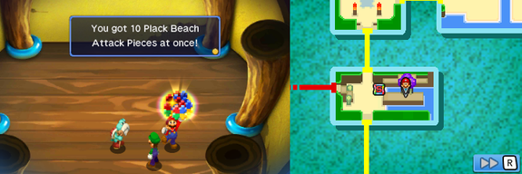 Mario and Luigi getting all 10 Attack Pieces of the Spin Pipe Bros. Attack from Kuzzle in Plack Beach of Mario & Luigi: Bowser's Inside Story + Bowser Jr.'s Journey.