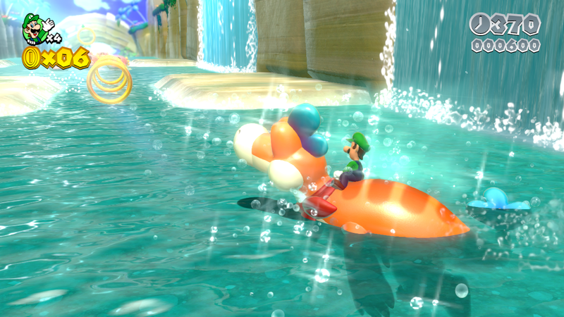 File:SM3DW Luigi Riding Plessie.png