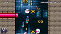 A Super Mario World level in the Ghost House theme featuring Parabuzzies, Boos, and a red pipe