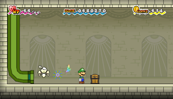 First treasure chest in The Overthere of Super Paper Mario.