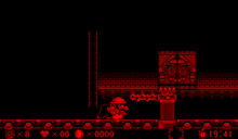 Screenshot of Wario in the third encounter of the guard, from Virtual Boy Wario Land.