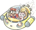 Mario and Peach (disguised as a Mekakuribō) on the Marine Pop
