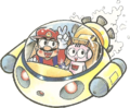 Mario and Peach (disguised as a Mekakuribō) on the Marine Pop