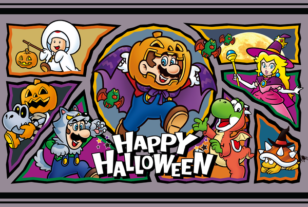 Completed Halloween puzzle featuring Mario characters