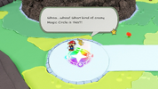 Olivia and Mario happen upon a rainbow-colored Magic Circle