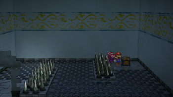 Third treasure chest in the Rogueport Underground in the remake of Paper Mario: The Thousand-Year Door for the Nintendo Switch.
