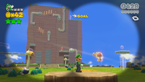 A second Luigi sighting in Sprawling Savanna Rabbit Run in Super Mario 3D World.