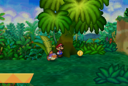 Mario finding a Coin from a tree in Jade Jungle of Paper Mario.