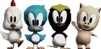 Animals from the audience in Mario & Sonic at the Olympic Games. In order, a Cucky, a Flicky, a Pecky and a Picky