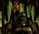 Donkey Kong and Diddy Kong progressing through the Manic Mincers level in the Chimp Caverns.