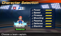 Mario's stats in the soccer portion of Mario Sports Superstars
