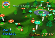 Hole 6 of Peach's Castle Grounds from Mario Golf: Toadstool Tour