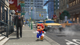 Mario walking with some of the residents of the city