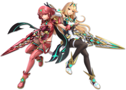 Artwork of Pyra and Mythra in Super Smash Bros. Ultimate