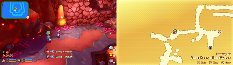 Mario and Luigi near a Sprite Bulb Nest on Skorcheen Island of Mario & Luigi: Brothership.