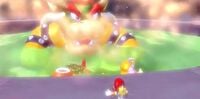 Giant Bowser greeting Mario in the hot tub