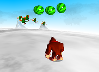 Donkey Kong standing in Jungle Japes Baboon Blast course in Donkey Kong 64