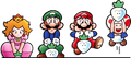 The four protagonists picking up vegetables (Famicom 40th Anniversary)