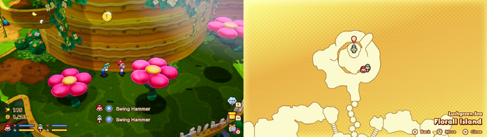 Mario and Luigi near 3 Coins on Florall Island of Mario & Luigi: Brothership.