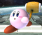 Kirby swings his Hammer in Super Smash Bros. Brawl.