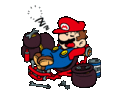 Mario sleeping on his kart.