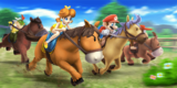 Mario, Bowser Jr., Daisy, and Diddy Kong participating in Horse Racing