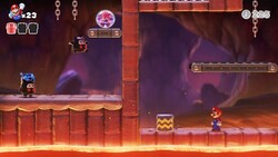 Screenshot of Fire Mountain level 3-4 from the Nintendo Switch version of Mario vs. Donkey Kong