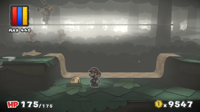 Mario near a Coin in Mossrock Theater of Paper Mario: Color Splash.