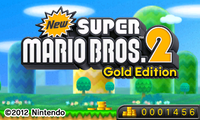 Screenshot of the title screen of New Super Mario Bros. 2 Gold Edition