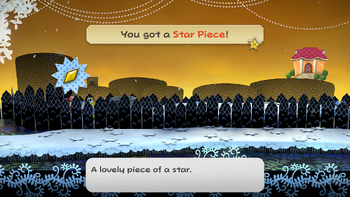 Mario getting the Star Piece in the corner near the pipe in the last scene of Boggly Woods in the remake of the Paper Mario: The Thousand-Year Door for the Nintendo Switch.