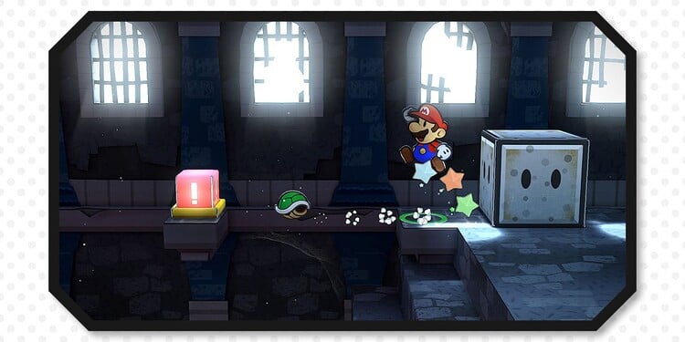 Image of Mario and Koops in Hooktail Castle shown with the eleventh question of the Paper Mario Personality Quiz.