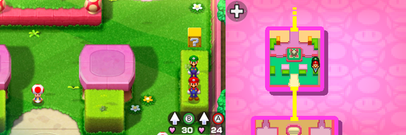 1st block in Peach's Castle of Mario & Luigi: Bowser's Inside Story + Bowser Jr.'s Journey.