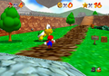 Mario running past Koopa the Quick in Bob-omb Battlefield
