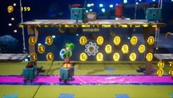 Space-Hub Hubbub, the third and final level of Outer Orbit in Yoshi's Crafted World.