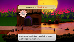 Mario getting the Black Key in the shack in Twilight Trail of Paper Mario: The Thousand-Year Door for Nintendo Switch.