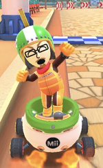 The Lemmy Mii Racing Suit performing a trick.