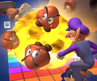 Thumbnail of the Peach Cup challenge from the Super Mario Kart Tour; a Goomba Takedown challenge set on RMX Rainbow Road 1 (reused as the King Boo Cup's bonus challenge in the 2021 Yoshi Tour)