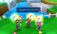 The player, receiving Dash Socks, in Mario & Luigi: Paper Jam.