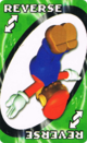 The Green Reverse card from the Nintendo UNO deck (featuring Mario)