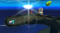 Mario near a crystal containing Star Bits in the Good Egg Galaxy