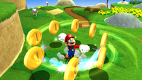 Mario spins Coins out from the ground in an earlier version of Super Mario Galaxy