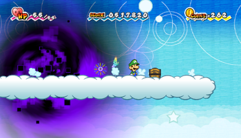 First treasure chest in Overthere Stair of Super Paper Mario.