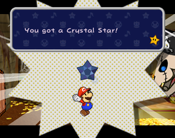 Mario getting the Sapphire Star in Pirate's Grotto of Paper Mario: The Thousand-Year Door.