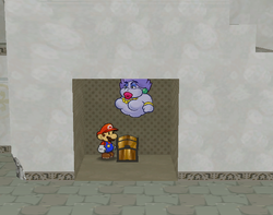 Second treasure chest in Rogueport Sewers of Paper Mario: The Thousand-Year Door.