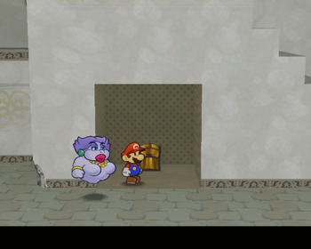 Second treasure chest in Rogueport Sewers of Paper Mario: The Thousand-Year Door.