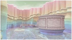 Screenshot of the Lake Kingdom from Super Mario Odyssey.
