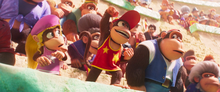 Screenshot of Diddy Kong, Dixie Kong and Chunky Kong from The Super Mario Bros. Movie